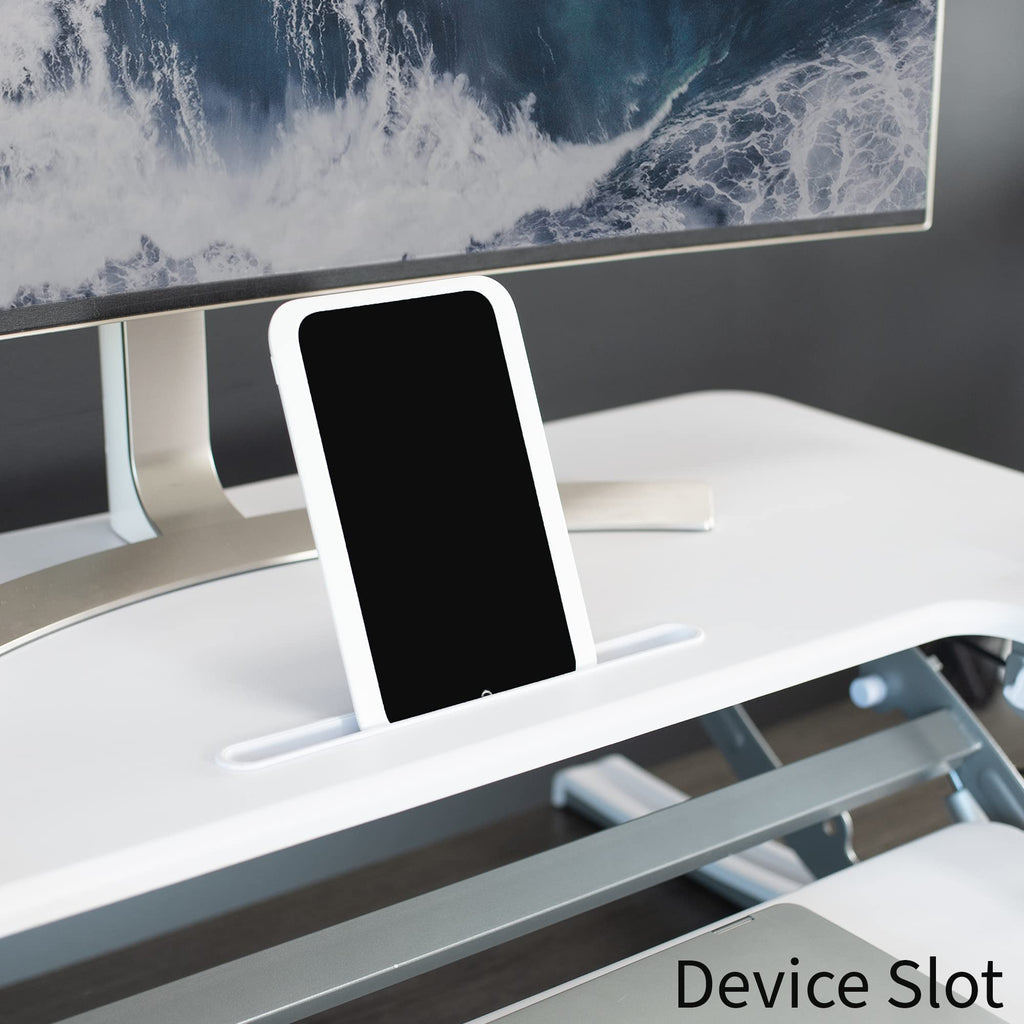 42 inch Height Adjustable Stand Up Desk Converter, V Series, Quick Sit to Stand Tabletop Dual Monitor Riser Workstation, White