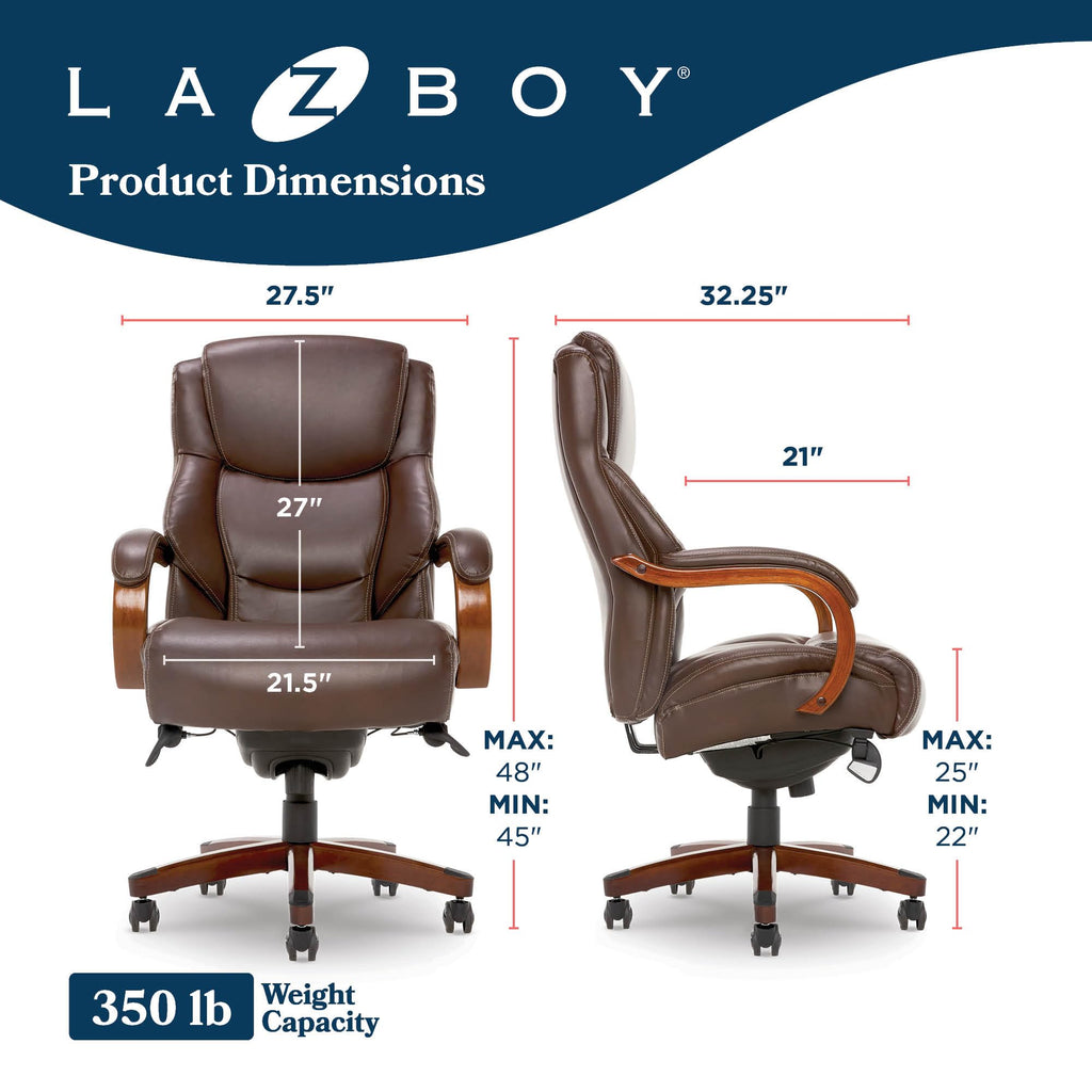 Delano Big and Tall Executive Office Chair - Ergonomic Lumbar Support Memory Foam - Bonded Leather Desk Chair for Home Office - Mahogany Wood Arms - Chestnut Brown
