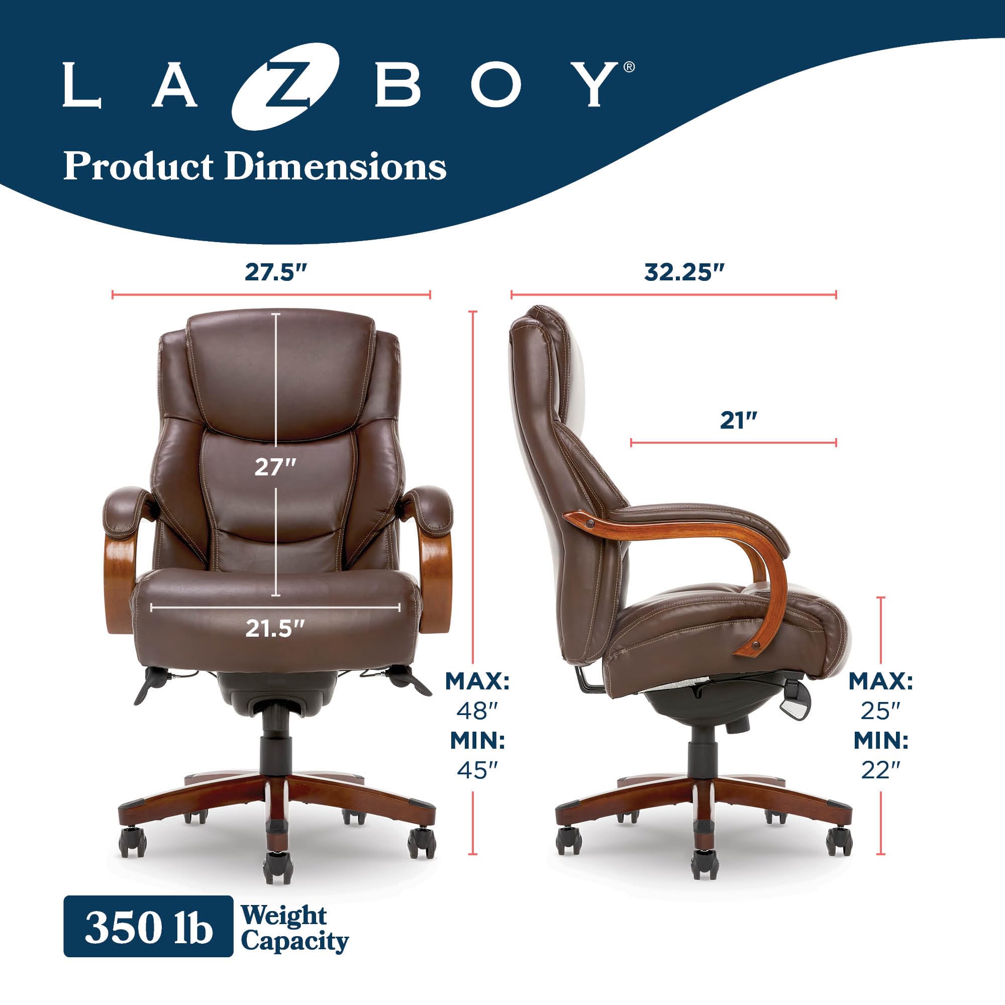 Delano Big and Tall Executive Office Chair - Ergonomic Lumbar Support Memory Foam - Bonded Leather Desk Chair for Home Office - Mahogany Wood Arms - Chestnut Brown
