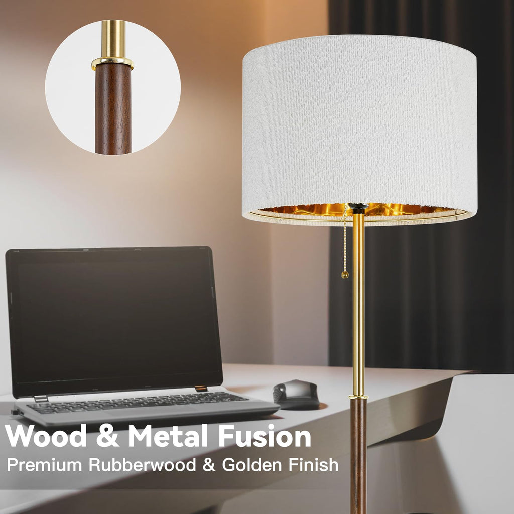 Bedroom Standing Floor Lamp, Farmhouse Lamp with Linen Shade, Gold