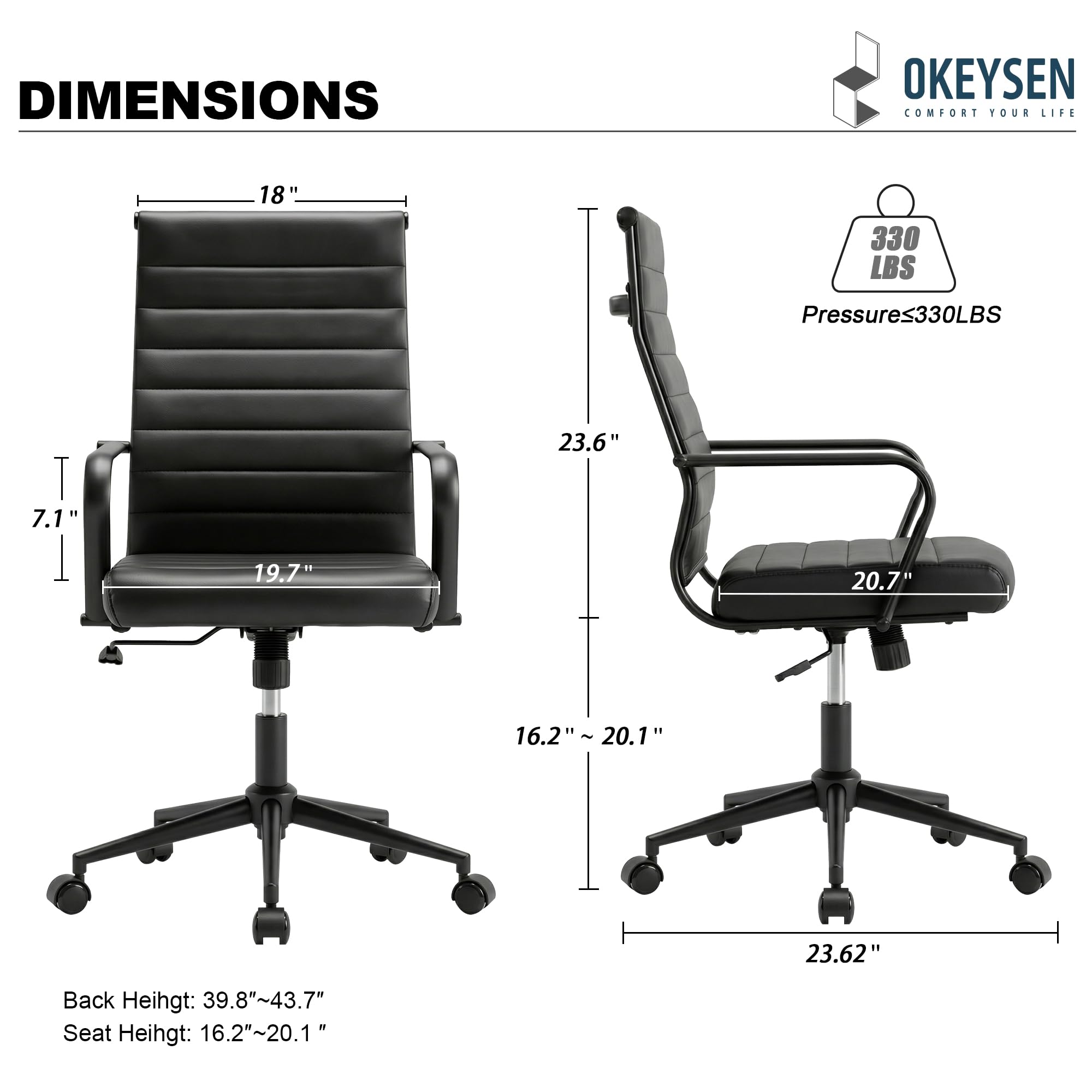 Leather Office Desk Chair, Conference Room Chairs Executive Chair Ribbed, Ergonomic Height Adjustable Swivel Rolling Chair for Home Office