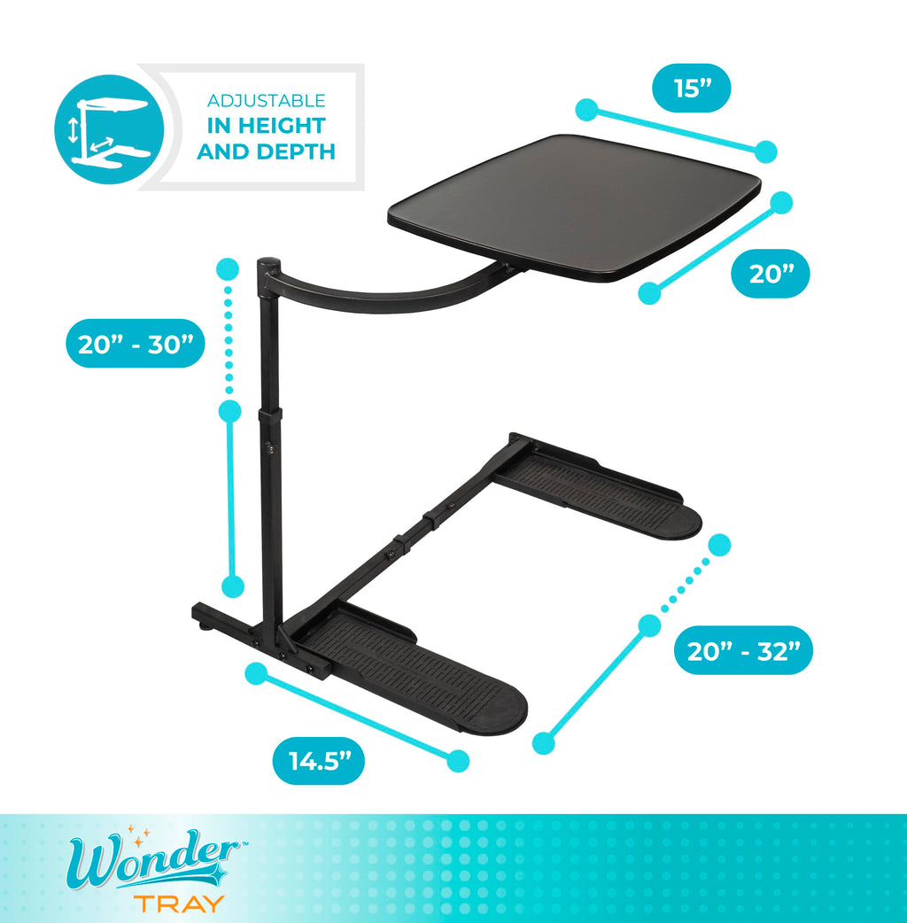 Wonder Tray, Adjustable Swivel Table, Large Laptop Stand, Couch Desk, Side Tables & Gaming Bench, TV-Trays for Eating on Couches, Chairs, Recliners, Black