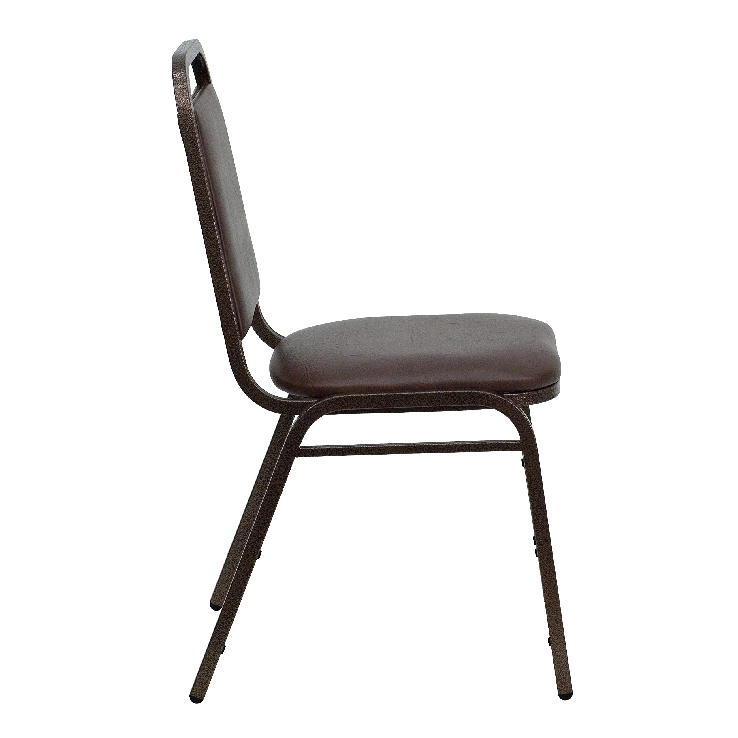 Trapezoidal Back Vinyl Stackable Banquet Chair, Multipurpose Stacking Chair with Padded Seat and Back, Brown/Copper