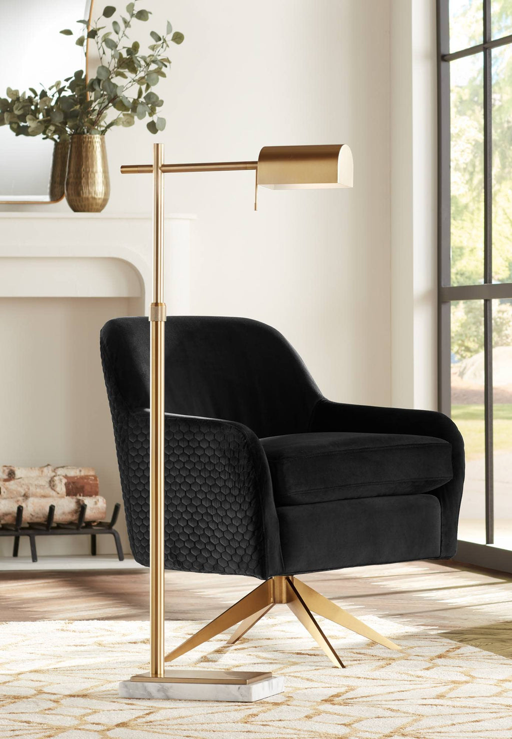Gazette Adjustable Height Marble and Gold Pharmacy 60" Tall Floor Lamp