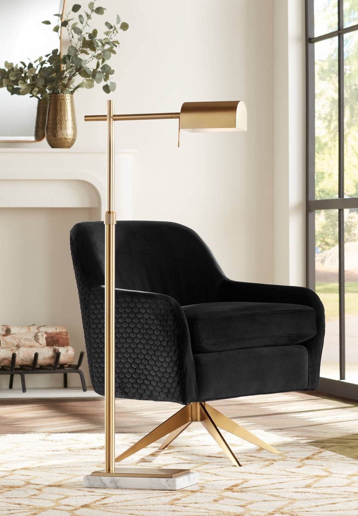 Gazette Adjustable Height Marble and Gold Pharmacy 60" Tall Floor Lamp