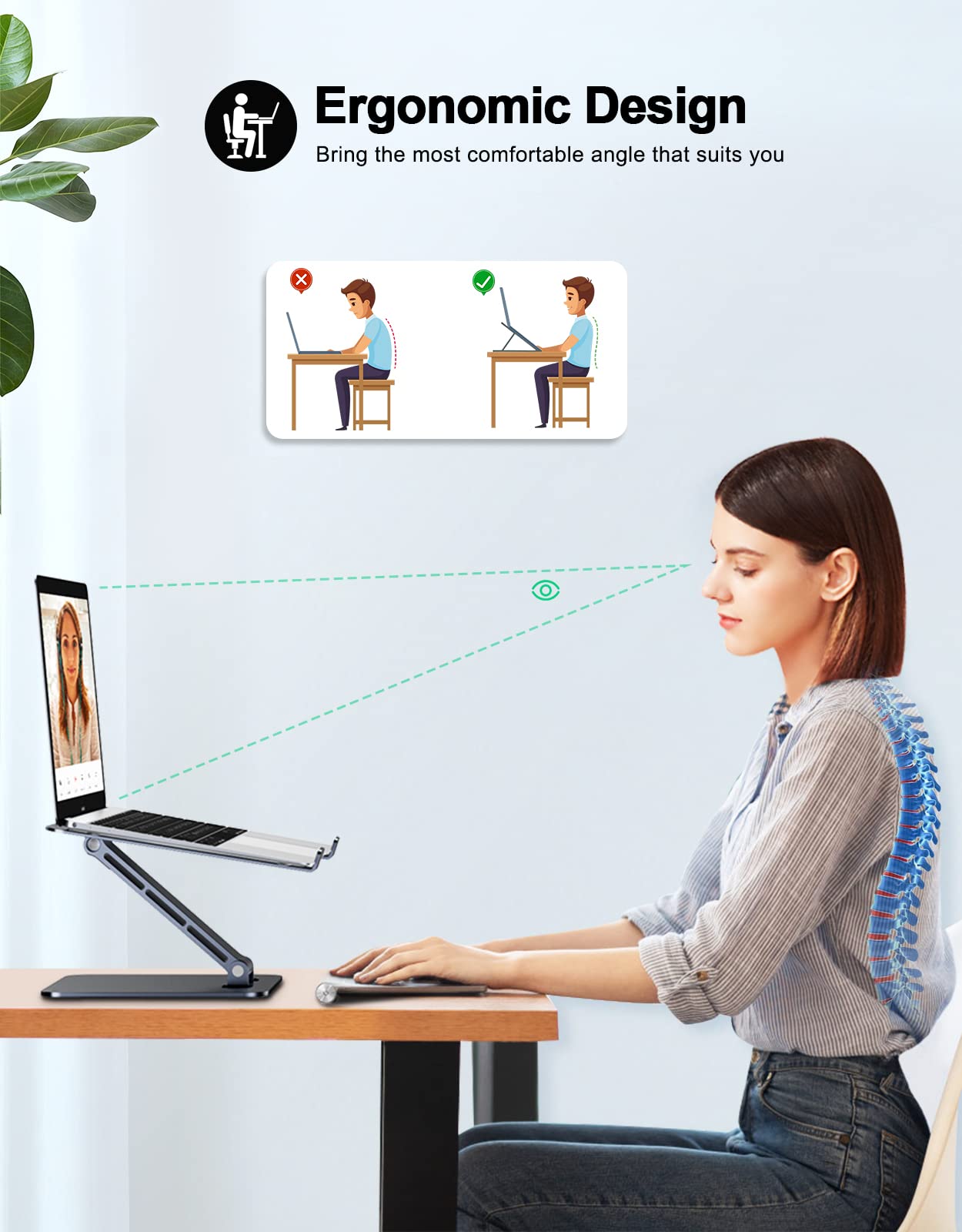 Foldable Aluminum Alloy Laptop Stand for Desk, Height Adjustable Ergonomic Computer Stand, Portable Laptop Riser Holder Printer Stand Compatible with MacBook Pro Air/HP/Dell 10-16", Black