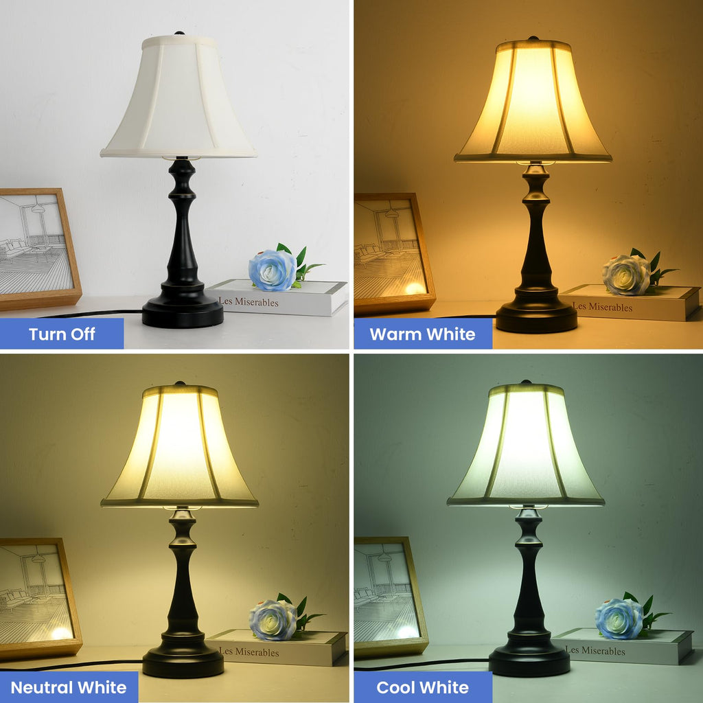 Traditional Table Lamp, Vintage Desk Lamp for Living Room with Fabric Shade, Farmhouse Bedside Lamp Black Finish for Bedroom Nightstand Office Hotel (Pack-01)