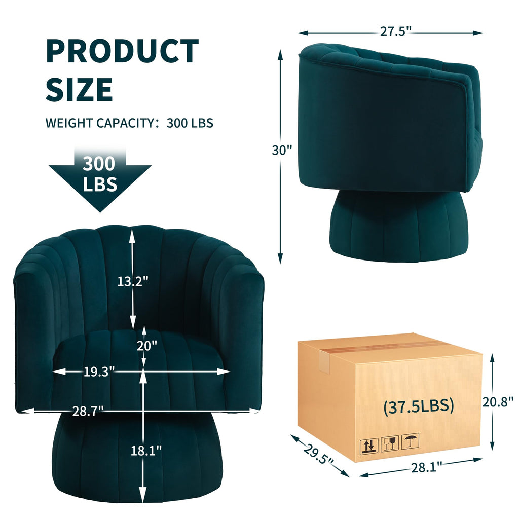 Swivel Accent Barrel Chair Set of 2- Cute Comfy Small Round 360° Arm Chair Velvet Sofa Club Reading Chair for Office Living Room Bedroom Green