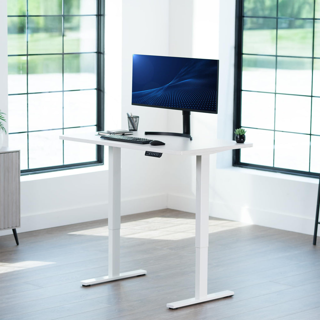 Electric 48 x 30 in Standing Desk, Memory Height Adjustment, 1B Series, Holds 220 lbs, One-Piece White Top, White Frame