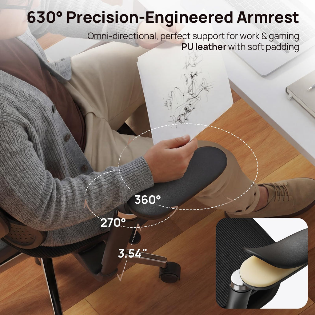 Ergonomic Office Chair with Adaptive Lumbar Support - Over 10 Hours Comfortable, Mesh Big and Tall Home Desk Chair with 4D Headrest, 630° Armrst, Seat Depth Adjustable