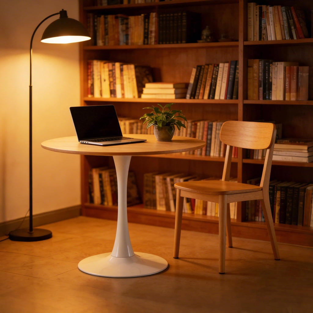 Round Tulip Dining Table, 31.5" Circle Tulip Table with Thickened Tabletop & Metal Pedestal, Mid Century Modern Bistro Table for Kitchen, Small Places, Living Room