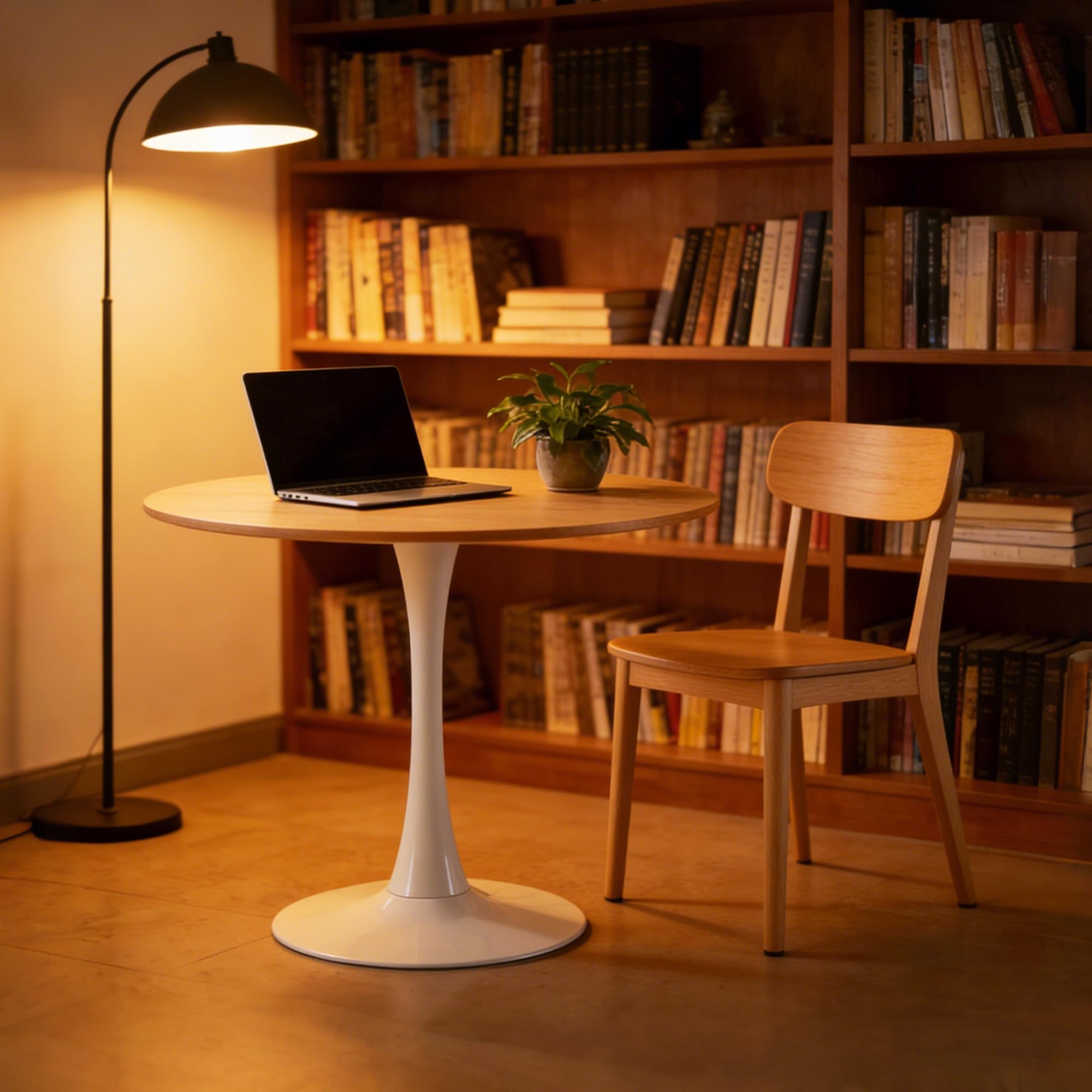 Round Tulip Dining Table, 31.5" Circle Tulip Table with Thickened Tabletop & Metal Pedestal, Mid Century Modern Bistro Table for Kitchen, Small Places, Living Room