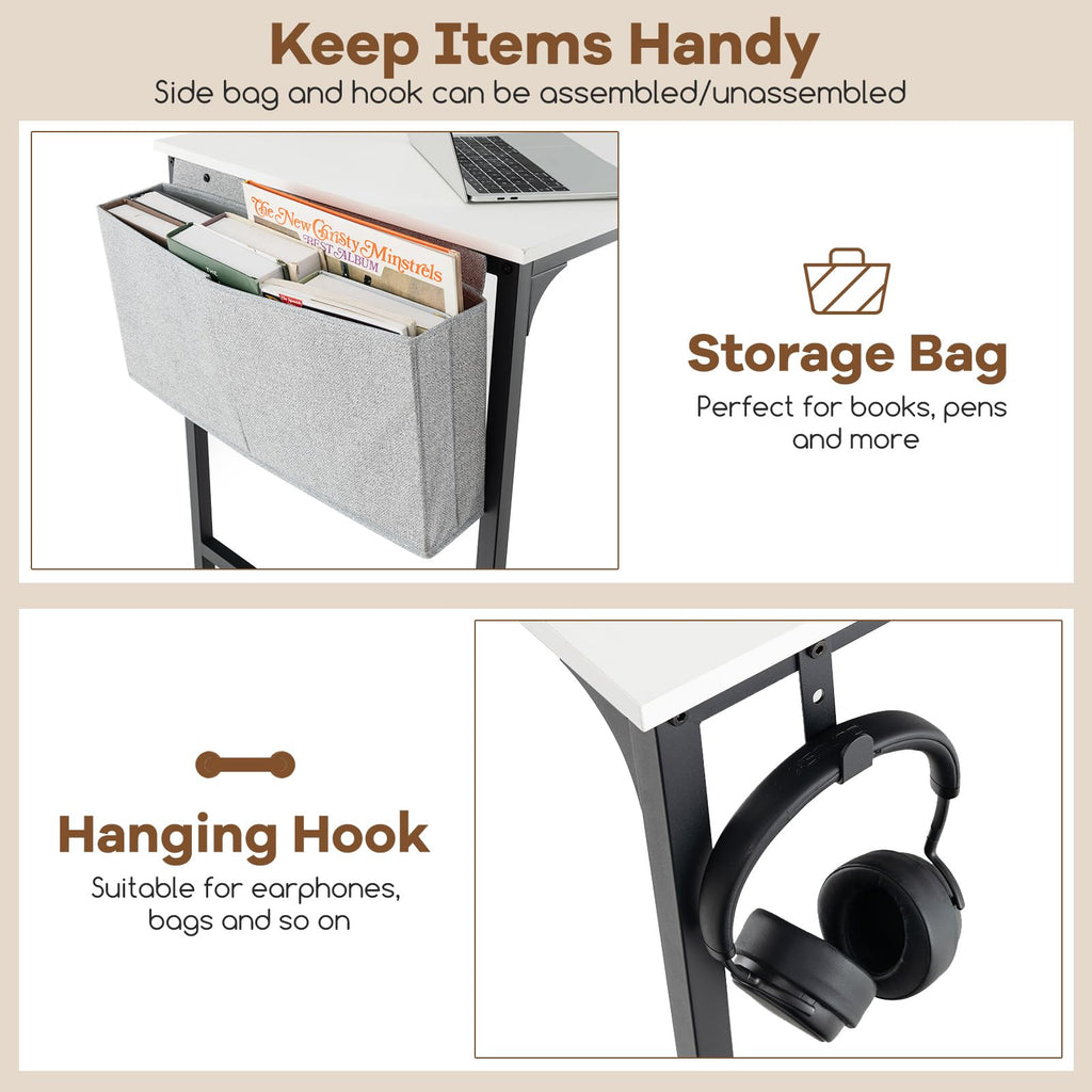 60" Conference Desk Set of 2, Modern Boardroom Desk with Storage Bag, Headphone Hook, Sturdy Metal Frame, Rectangular Seminar Table with Charging Station