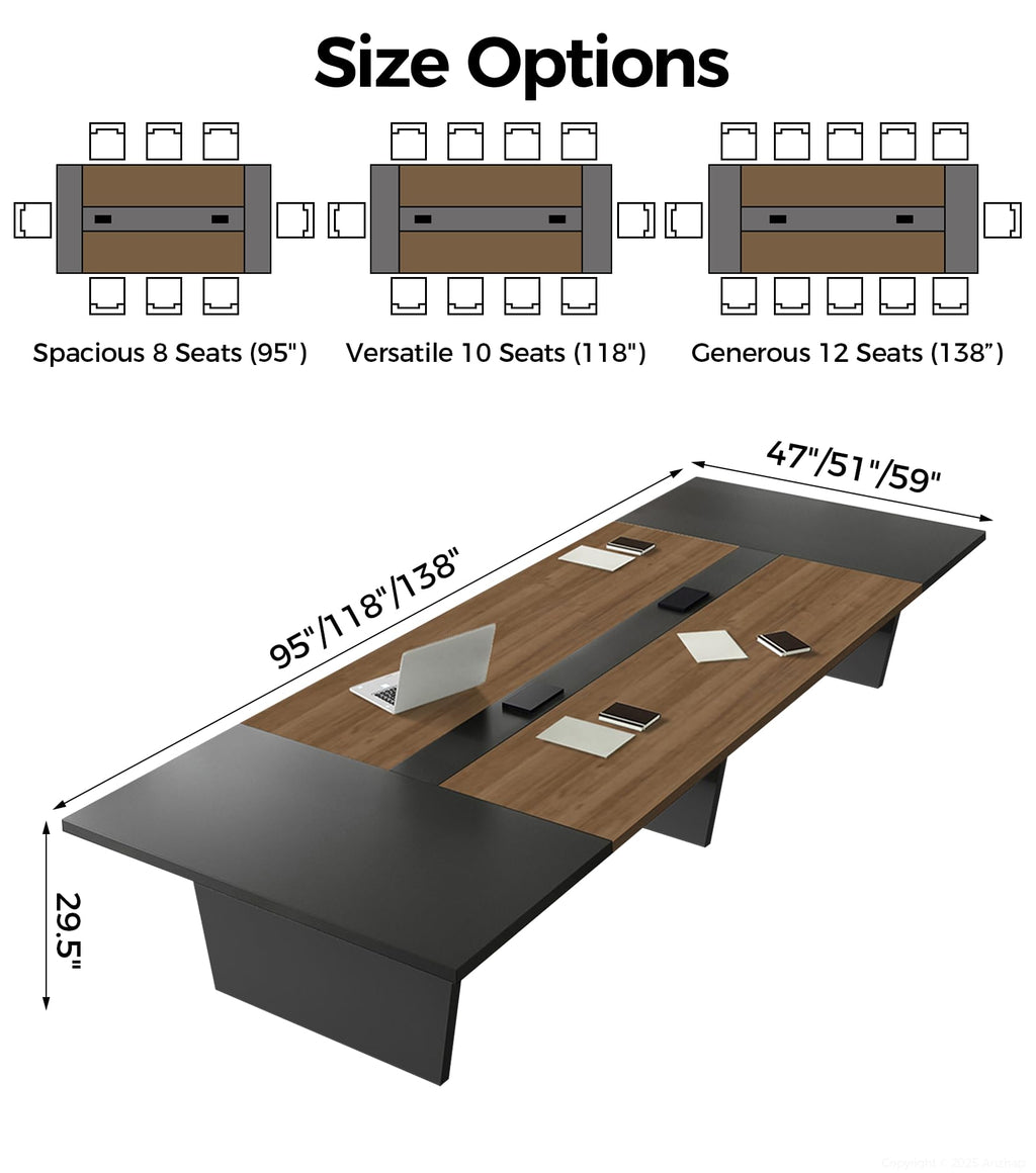 10FT Conference Table for 10 People, Large Rectangular Boardroom Meeting Table with Built-in Power Outlets & USB Ports, 2" Thick Tabletop & Heavy-Duty Base (Walnut & Gray, 118"L x 51"W x 30"H)