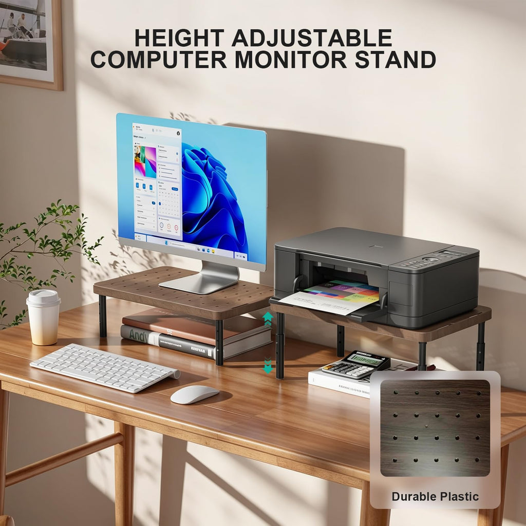Plastic Computer Monitor Stand for Desk, Adjustable Laptop Riser, Desk Monitor Stand Underneath Storage for Office, Home, School Supplies (PTT001-C), 1 Pack, Brown