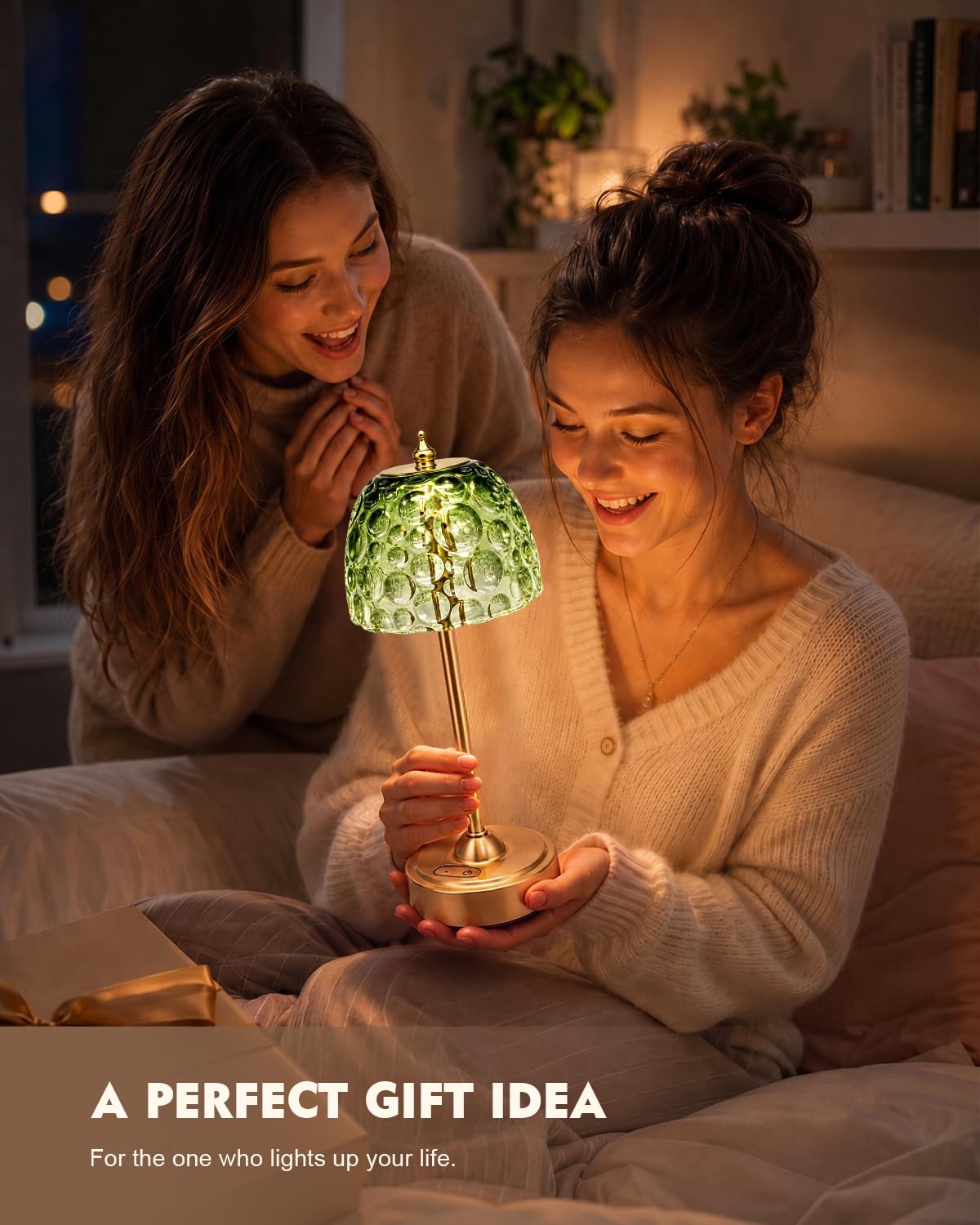 Cordless Glass Table Lamp, 5200mAh Small Rechargeable Touch Lamp
