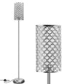 Crystal Floor Lamp, Elegant Standing Lamp Modern Floor Lamp Silver Finish Tall Pole Lamp Accent Light with On/Off Foot Switch for Living Room, Girl Bedroom, Dresser, Office