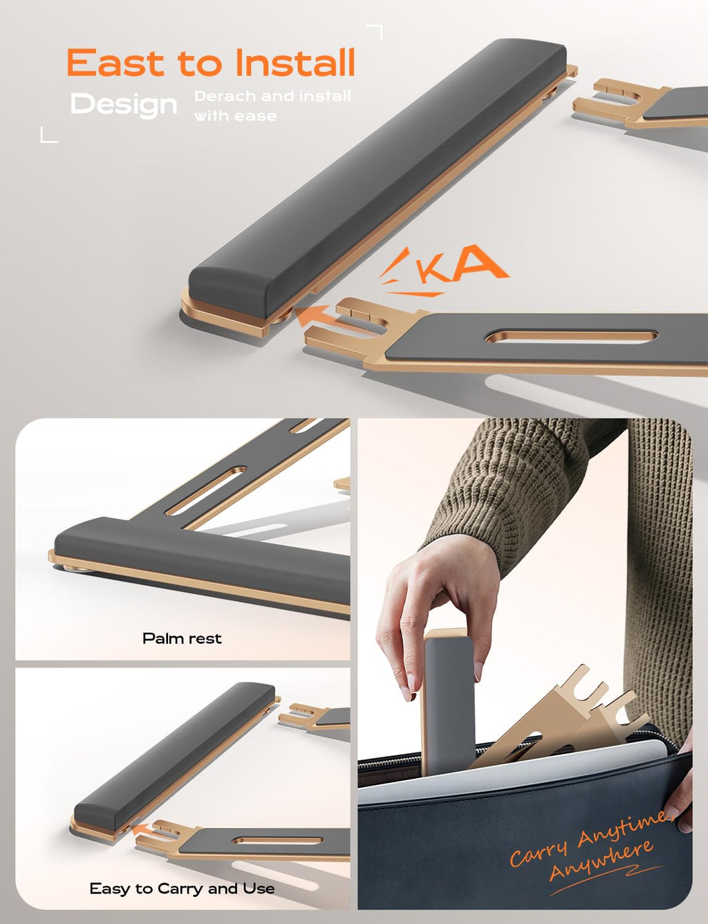 Laptop Stand for Desk, Laptop Stand with Wrist Support, Ergonomic Detachable Laptop Riser, Mount, Holder Notebook Computer Stand for MacBook Air Pro, HP, Dell, XPS, HP (10-17") Laptops - Gold