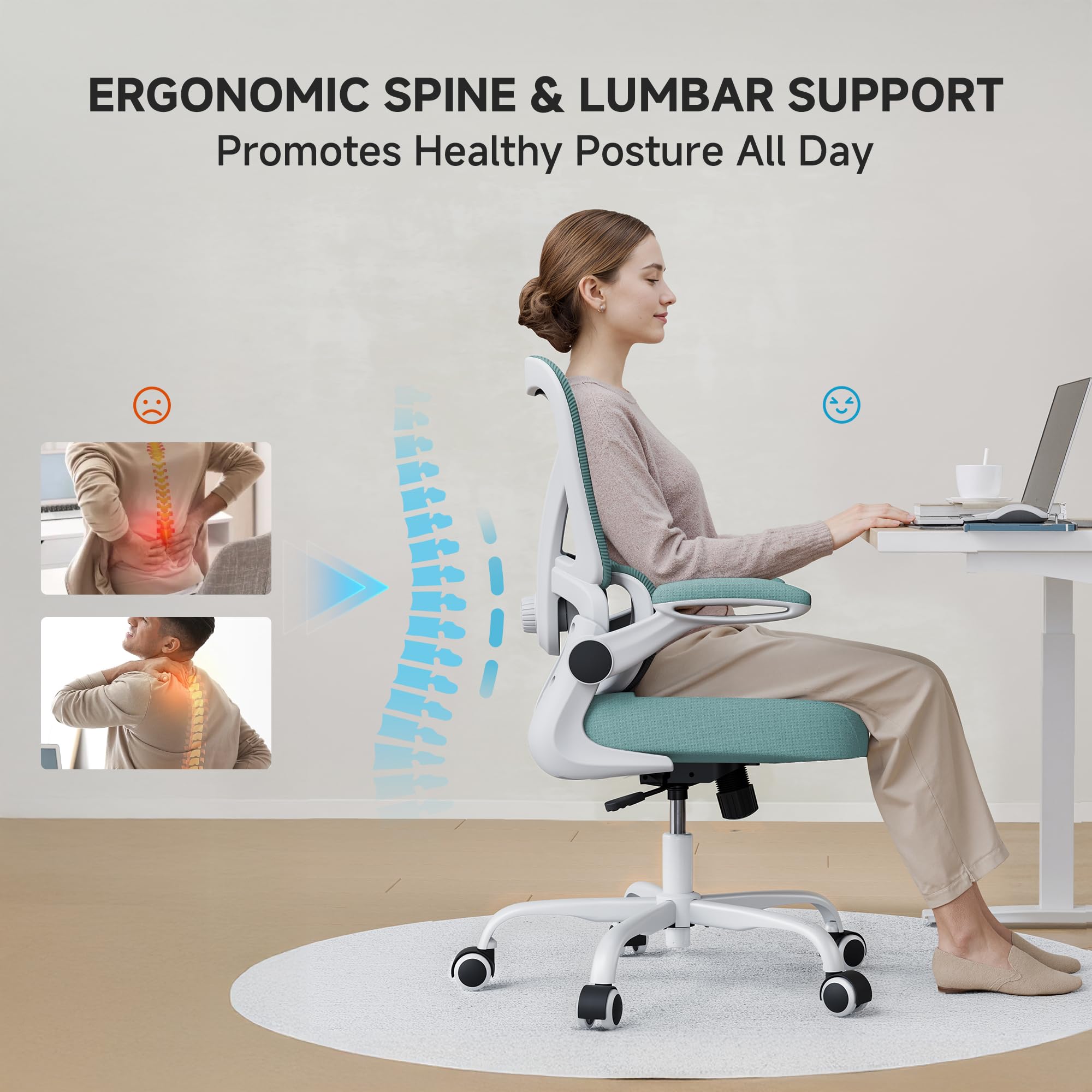 Mesh Office Chair, 330LBS Ergonomic Desk Chair with Adjustable Lumbar Support, Executive Computer Chairs for Home Office, Blue