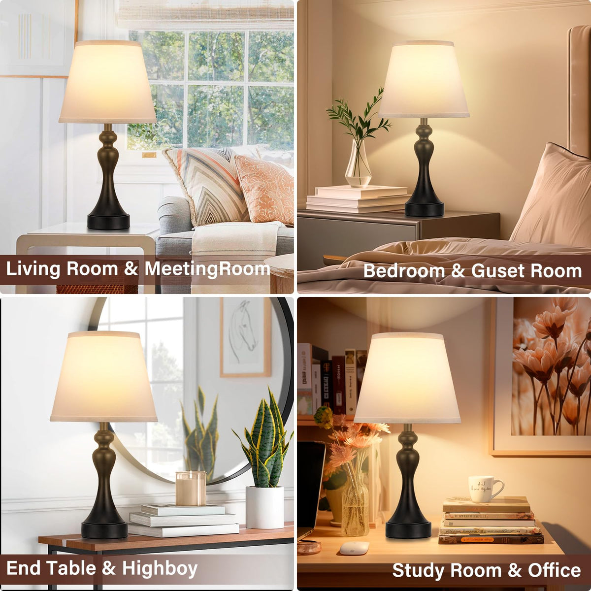 Touch Lamps for Nightstand, 3 Way Dimmable Bedside Lamps with USB C+A Ports