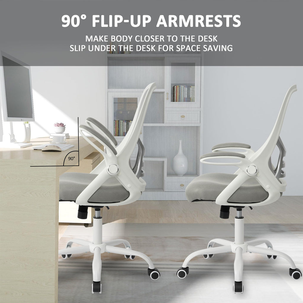 Office Chair Ergonomic Chair with Flip up Armrests, Thickened Seat Computer Chair with Breathable Mesh Back Home Office Computer Chairs for Long Hours Mesh Office Chair(Grey)