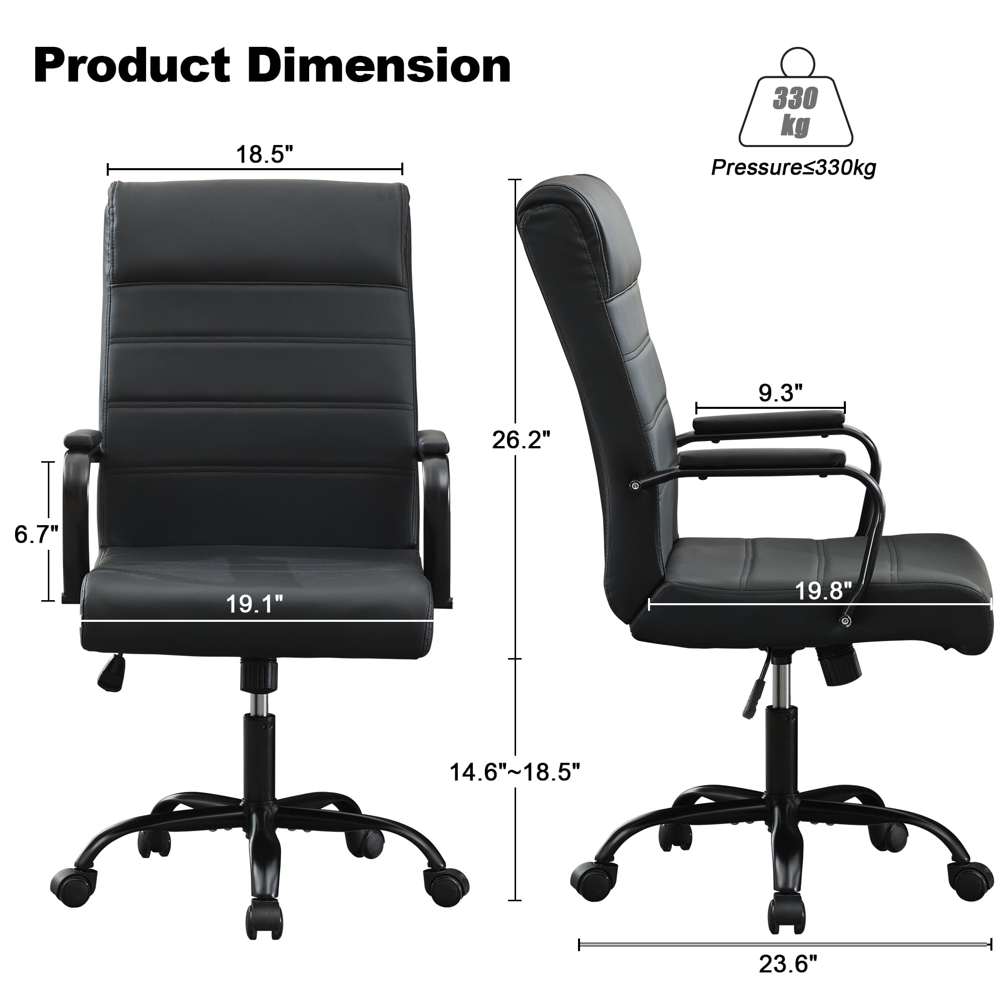 Office Desk Chair,Modern Conference Room Chairs,High Back Ergonomic Home ofiice Chair,Adjustable Height Swivel Executive Computer Chair with Padded Seat and Armrest,Pure Black