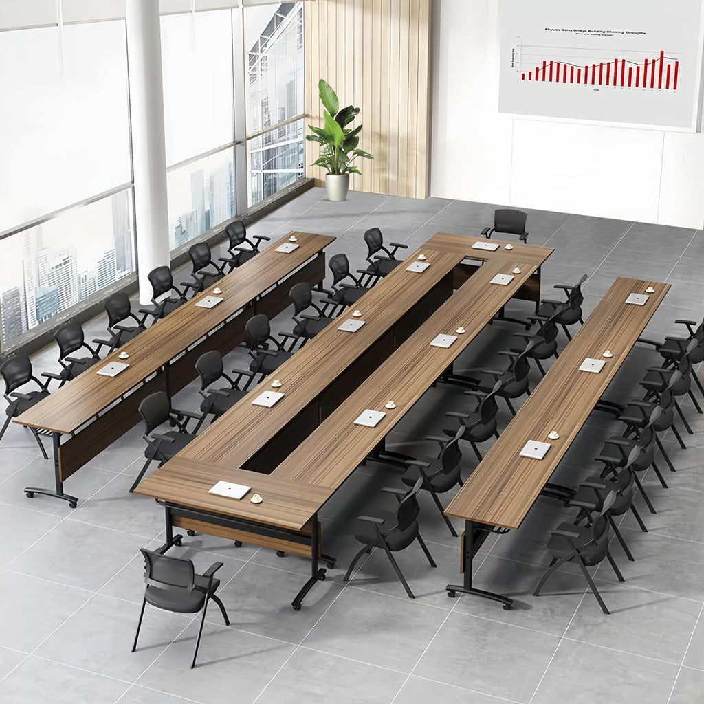 Folding Conference Table with Wheels, Flip-Top, 70.8in, 4 Pack, Walnut 1619