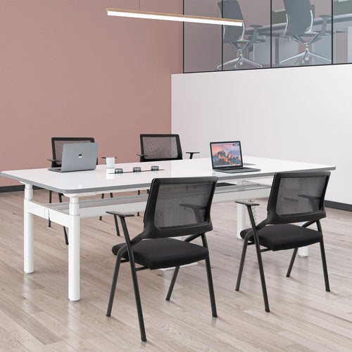 (4pk) Stackable & Foldable Office Chairs with Ergonomic Lumbar Support and Thickened Seat Cushion, Folding Mesh Fabric Reception Guest Chair for School Church Lobby Conference Room, Black