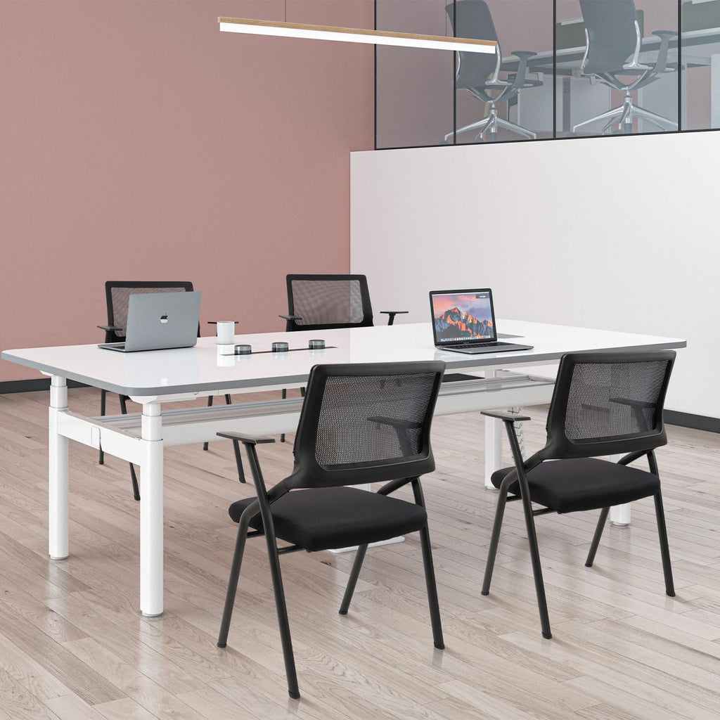 Black (4 pk) Stackable & Foldable Office Chairs with Ergonomic Lumbar Support and Thickened Seat Cushion, Folding Mesh Fabric Reception Guest Chair for School Church Conference Waiting Room