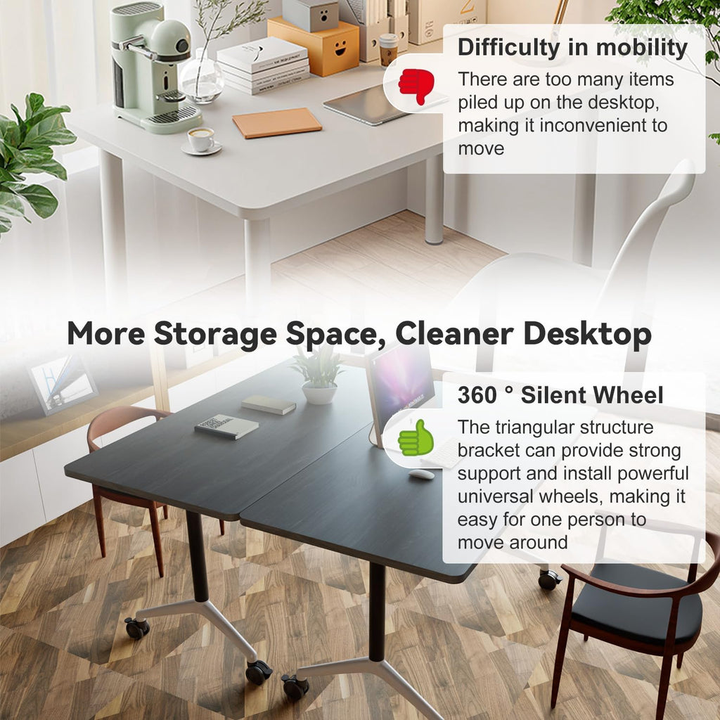 Conference Table,Folding Conference Room Tables with Wheels, 63” Modular Training Tables for Office/Classroom/Meeting, Lockable 360° Silent Wheels＆Space Saving Stackable, Gray Finish, 2 Pack