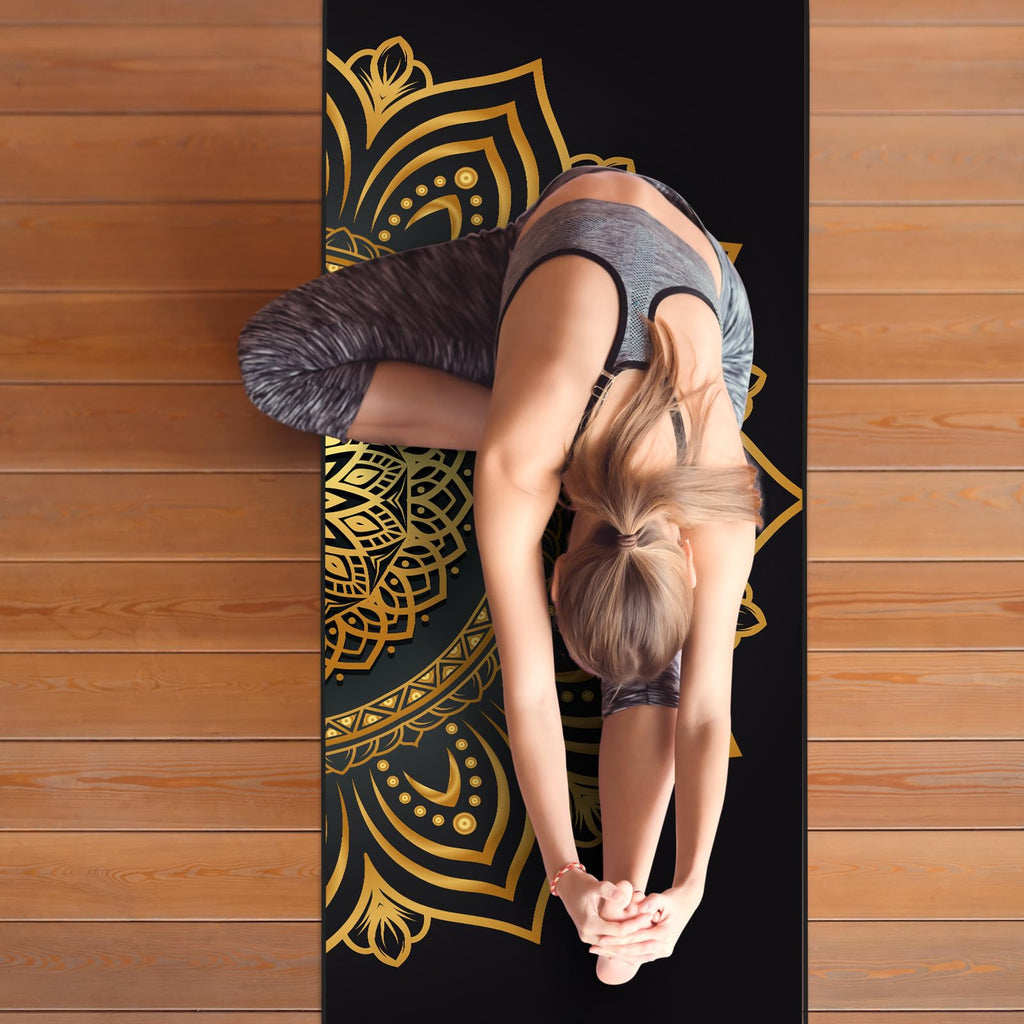Hot Yoga Towel with Grip Dots, Non Slip, 70"x26, Gold Mandala