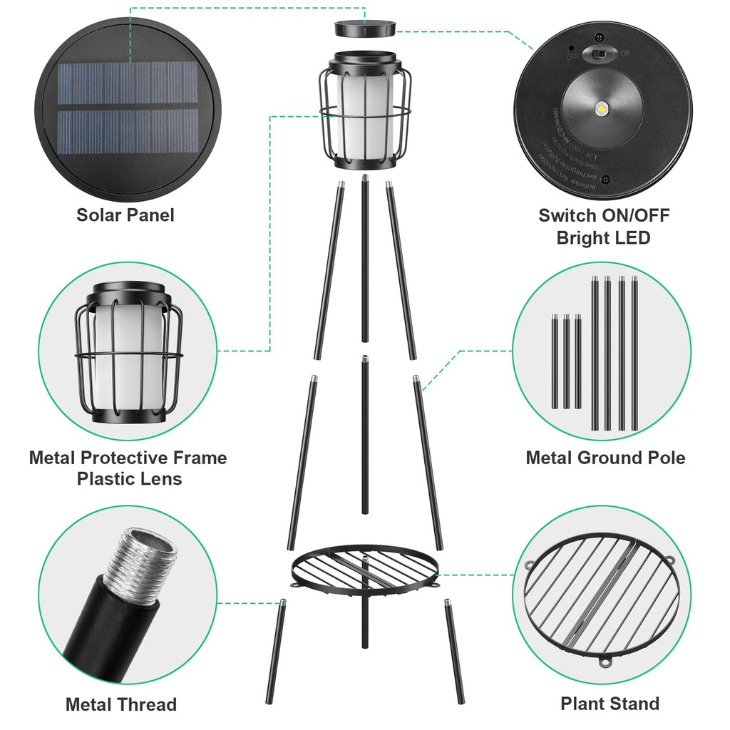2 Pack Solar Lights with Plant Stand, Outdoor Floor Lamps, Waterproof Solar Powered Floor Lamps for Patio Deck Porch Yard Garden Decor