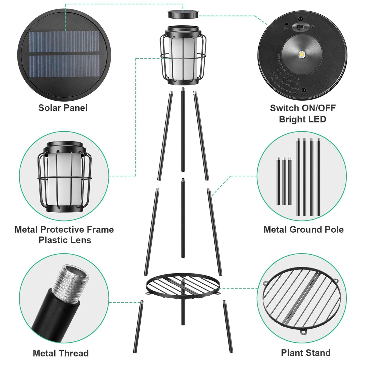 2 Pack Solar Lights with Plant Stand, Outdoor Floor Lamps, Waterproof Solar Powered Floor Lamps for Patio Deck Porch Yard Garden Decor
