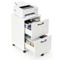 2 Drawer Filing Cabinet, Wood Rolling Filing Cabinets with Printer Stand, Under Desk Storage Lockable Wheels, Home Office Organizer for A4 Letter Legal Size Documents,White