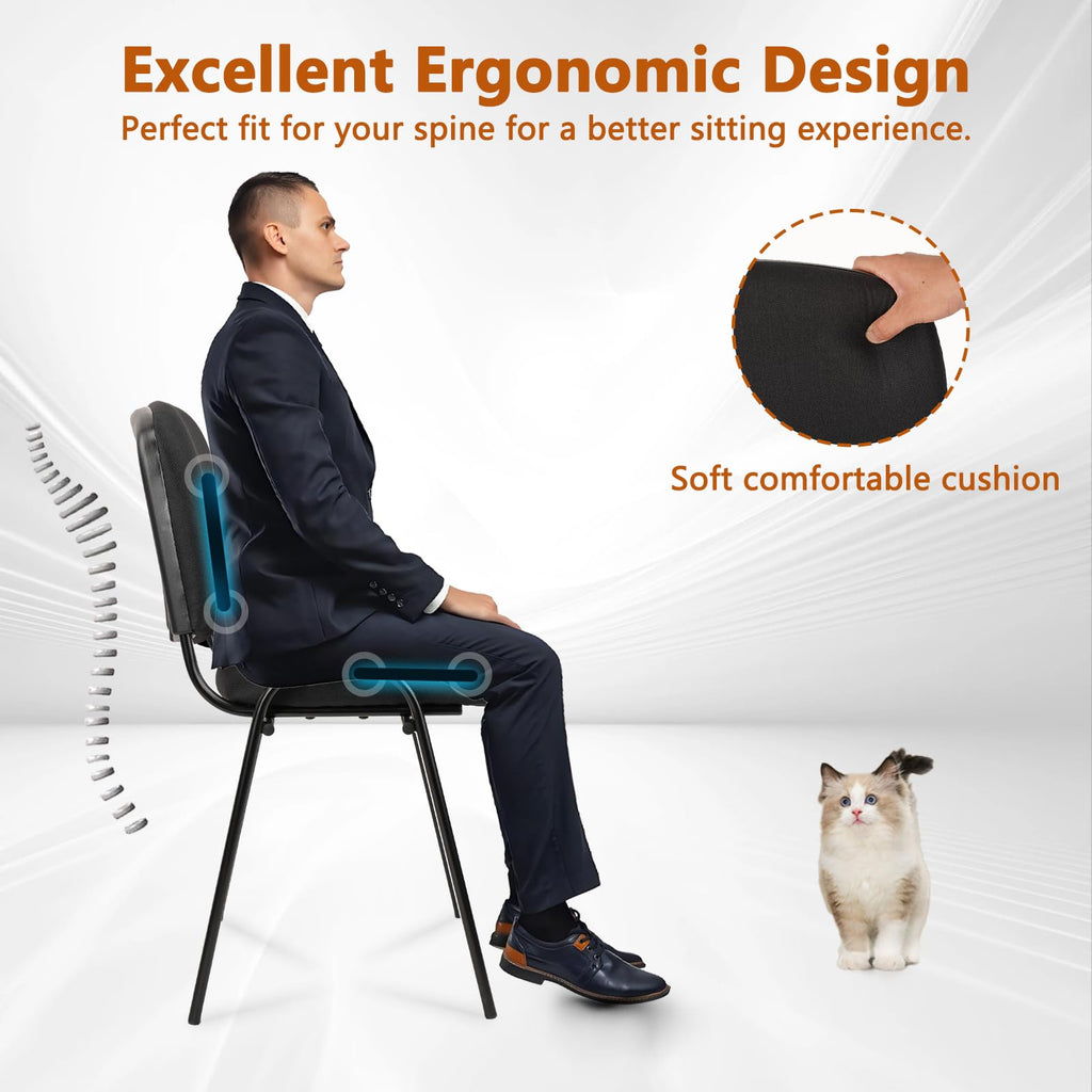 Stackable Waiting Room Chairs Fabric Black Reception Chair Metal with Thickened Seat Back Cushion for Waiting Conference Room Guest Chairs(1 Pack)