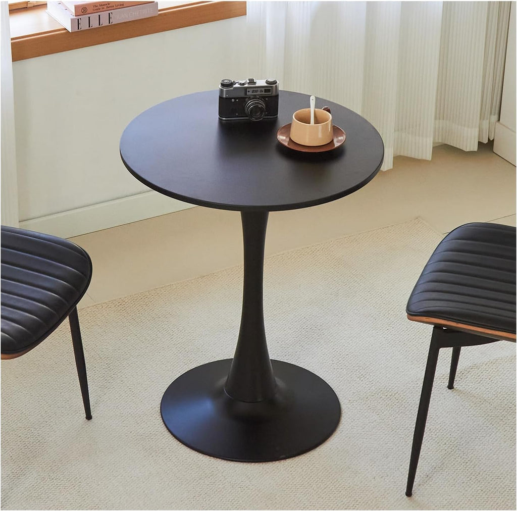 Hansweld Round Dining Table, 24" Circle Tulip Table with Thickened Tabletop & Metal Pedestal, Mid Century Modern Bistro Table for Kitchen, Small Places, Living Room, Cafe (Black)