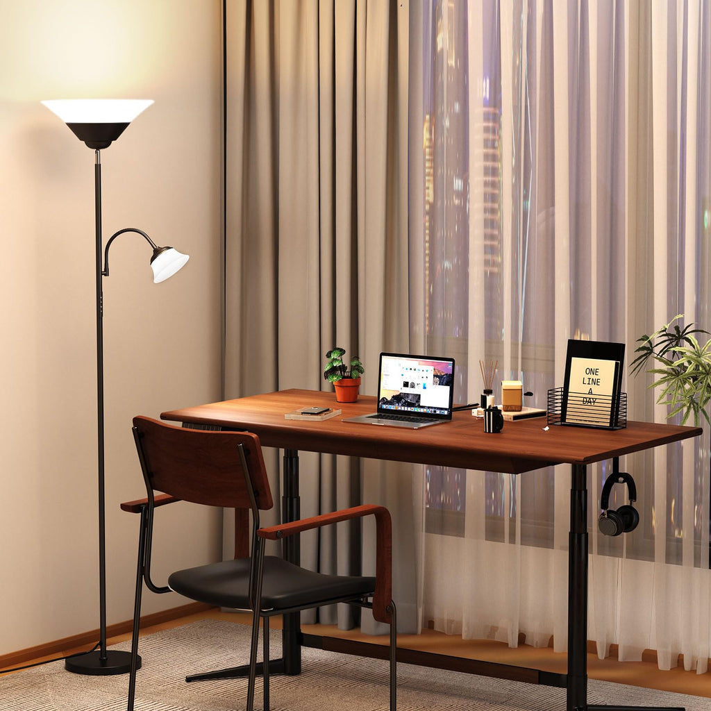 2-in-1 Torchiere Floor Lamp, 34W Super Bright LED Standing Lamp with Remote & Touch Control, 72" Dimmable Adjustable Corner Reading Lamp for Living Room, Bedroom, Office, Black