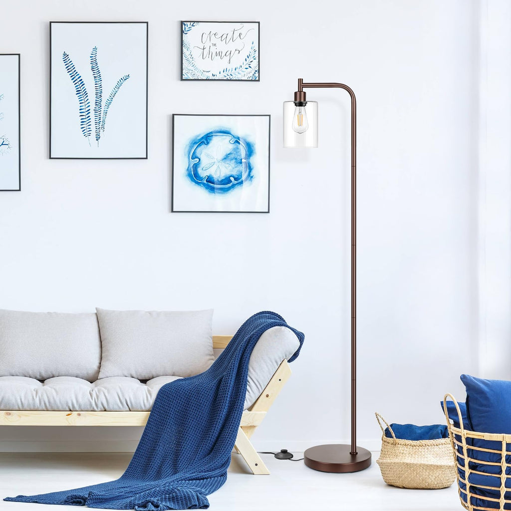 Oil Rubbed Brown Industrial Floor Lamp with Hanging Glass Shade