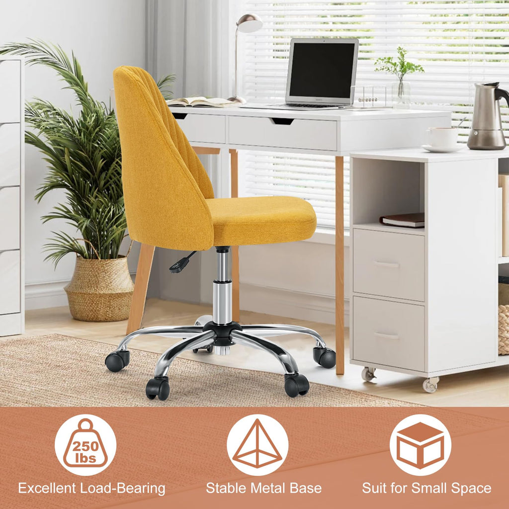 Office Chair, Comfy Desk Chair Rolling Vanity Swivel Task Chairs with Wheels, Wide Seating Armless Height Adjustable Computer Chairs for Home,Bedroom,Student,Adults, Dark Yellow