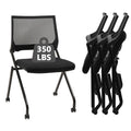 (4pk) Stackable & Foldable Chairs with Wheels, Reception Guest Chairs with Lumbar Support, Ergonomic Mesh Back Folding Chair for Office Schools Training Conference Waiting Room, Black
