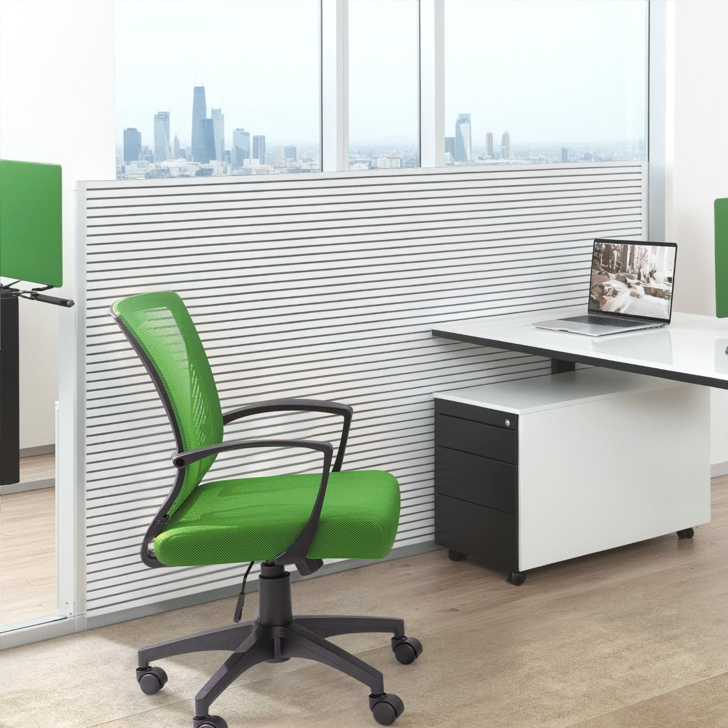 (2, Green) Office Chair Ergonomic Computer Desk Mesh Chair Mid Back Swivel Lumbar Support with Armrest