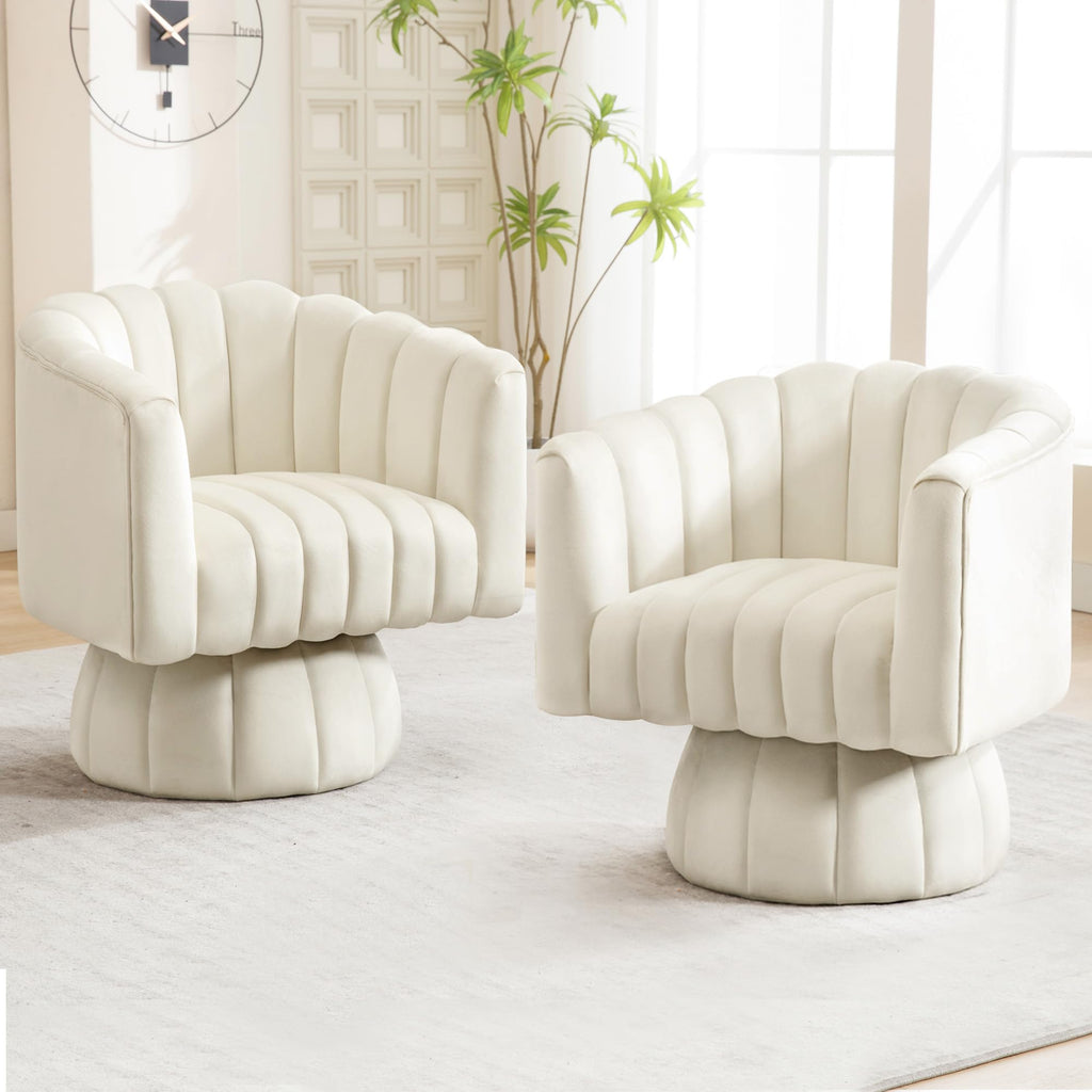 Swivel Accent Barrel Chair - Cute Comfy Small Round 360° Arm Chair Velvet Sofa Club Reading Chair for Office Living Room Bedroom Beige