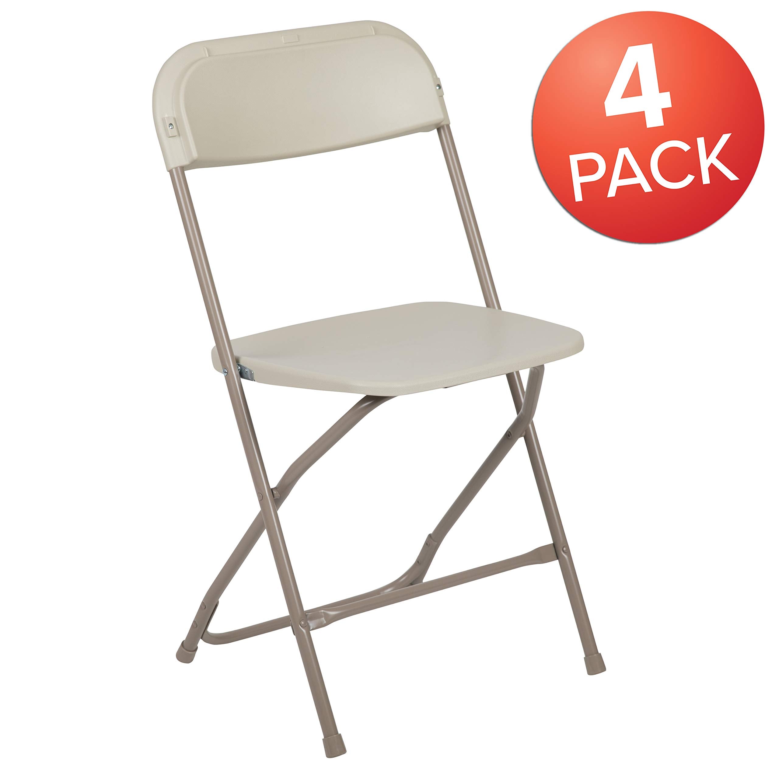4 Pack, Hercules Series Plastic Folding Chair - Beige - 650LB Weight Capacity Comfortable Event Chair-Lightweight Folding Chair