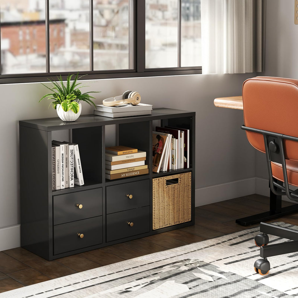 Office Shelves with 4 Drawers, Metal Book Shelf for Home Office