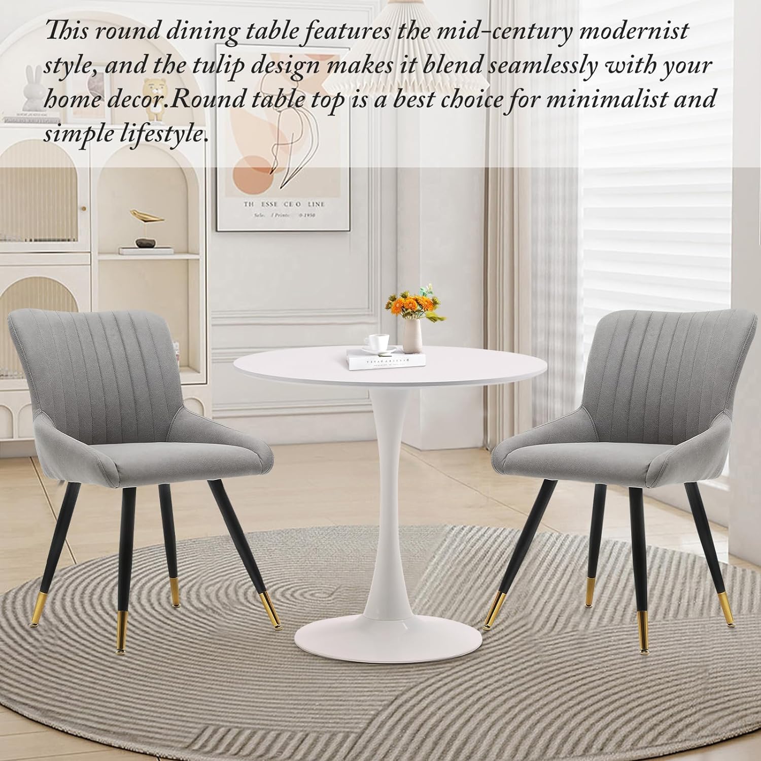 TUOMUR White Round Dining Table, 31.5" Circle Tulip Table Kitchen Round Dining Table for 2-4 People with Thickened Top and Metal Pedestal, Mid Century Leisure Table for Home, Dining Room, Cafe