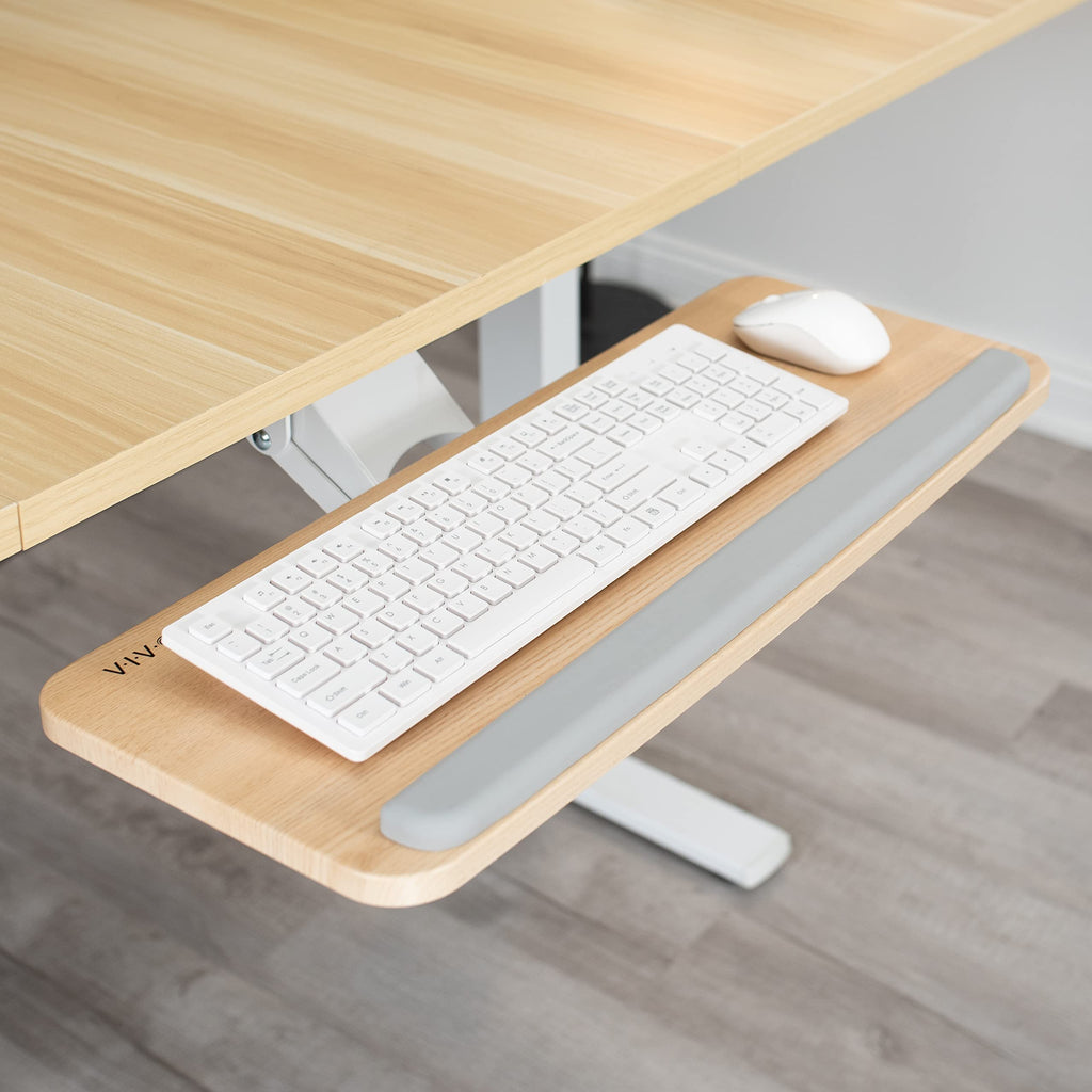 Adjustable Computer Keyboard and Mouse Platform Tray Ergonomic Under Table Desk Mount Drawer Underdesk Shelf, Light Wood