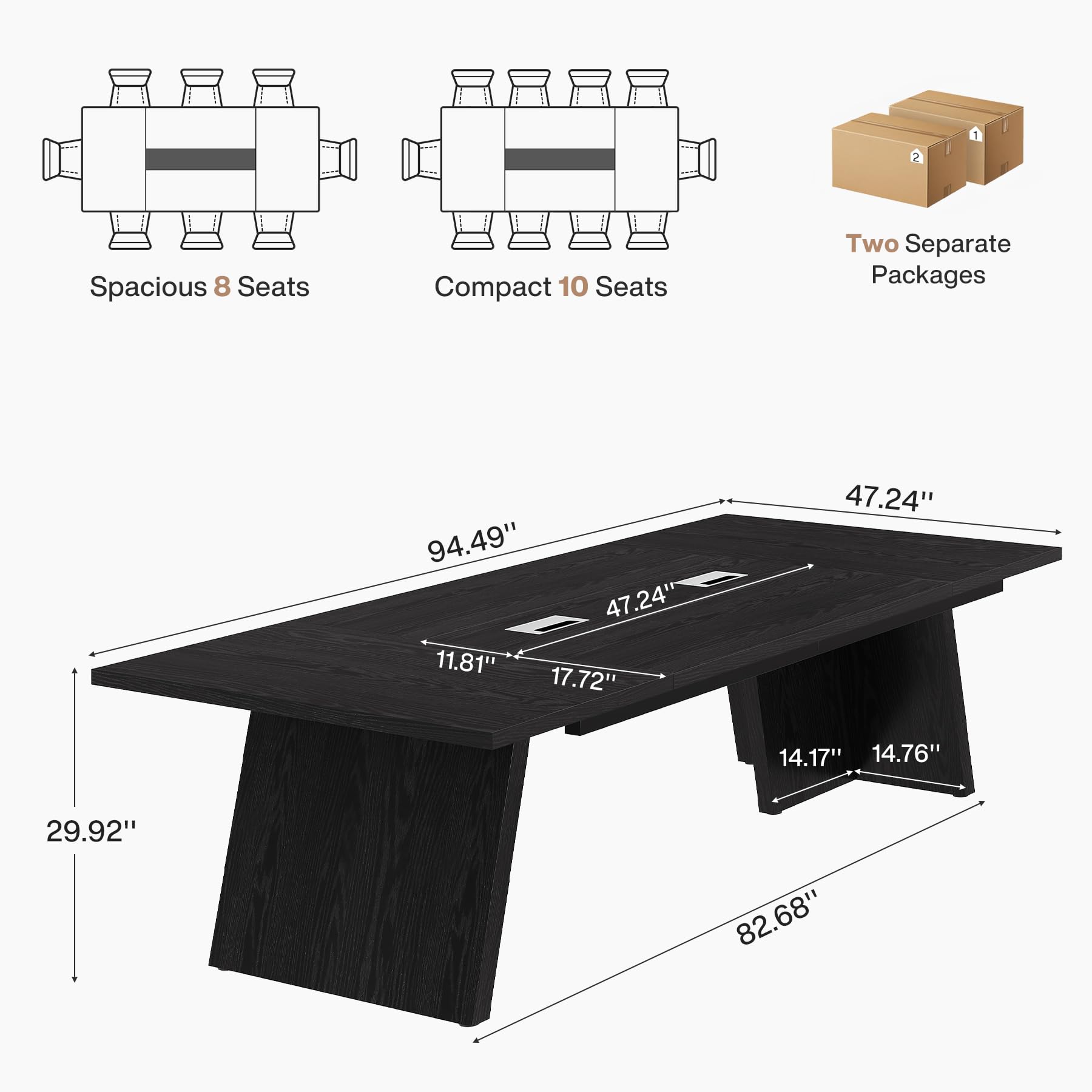 8ft Conference Table, Large Meeting Table for 8-10 People, Business Seminar Furniture for Office Conference Room (1, Black)