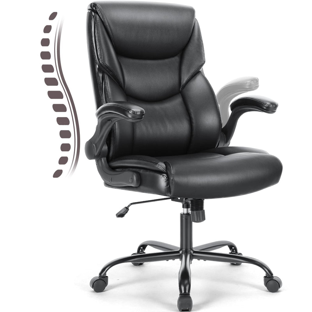 Ergonomic Office Chair, Heavy Duty 275lbs High Back Desk Chair, Flip-up Armrest PU Leather Swivel Rolling Chair with Wheels,Black