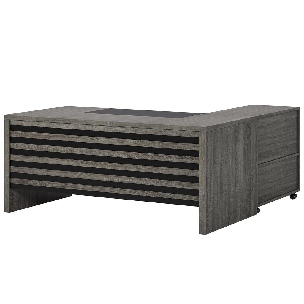 62.2" Executive Desk with Mobile File Cabinet, L-Shaped Office Desk with Storage Shelves, Large Computer Table Business Workstation Set for Home Office, Grey