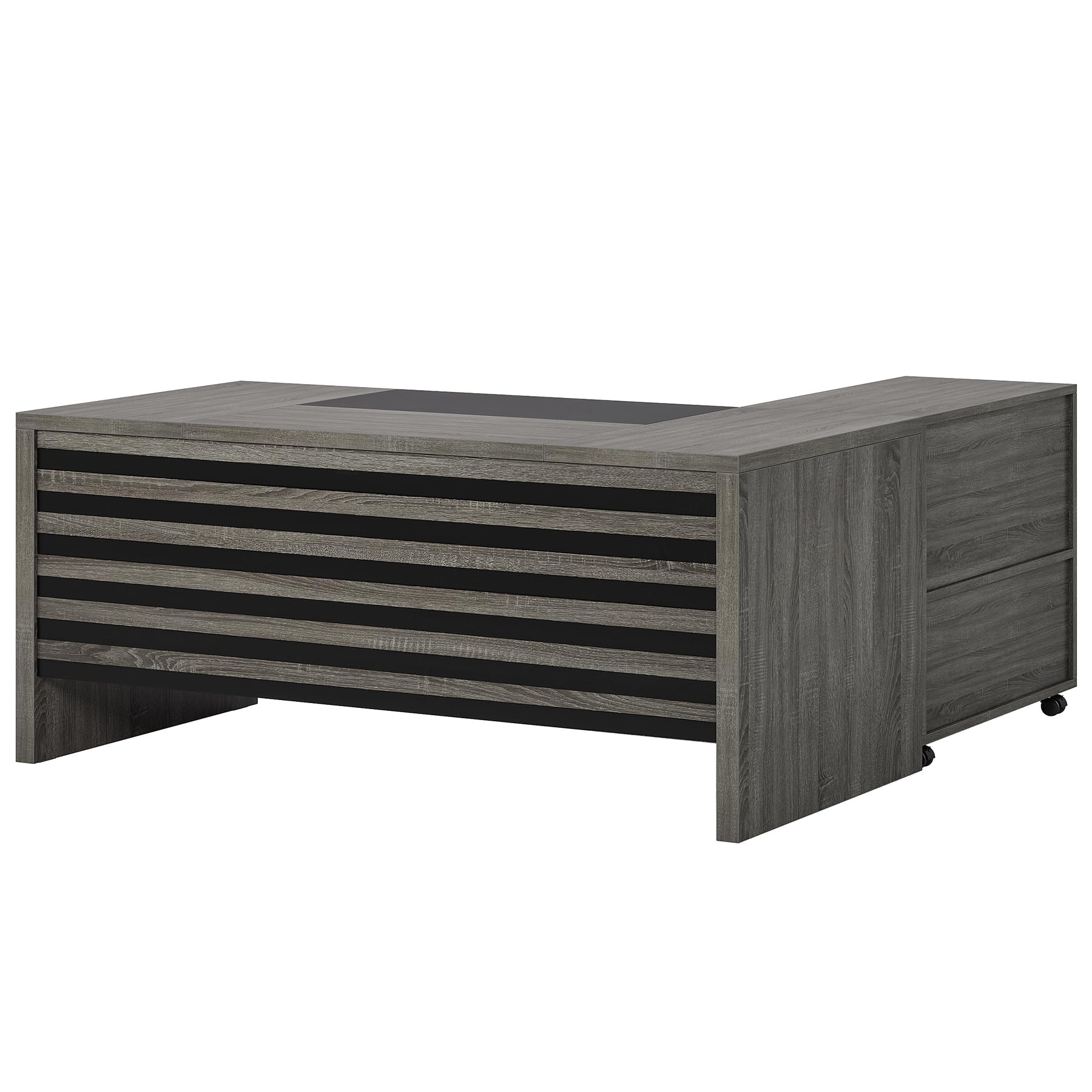 62.2" Executive Desk with Mobile File Cabinet, L-Shaped Office Desk with Storage Shelves, Large Computer Table Business Workstation Set for Home Office, Grey